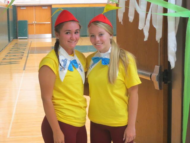 Seniors Jeslyn Files and Cassidy Fyffe dressed up as Tweedle Dee and Dum for character day.