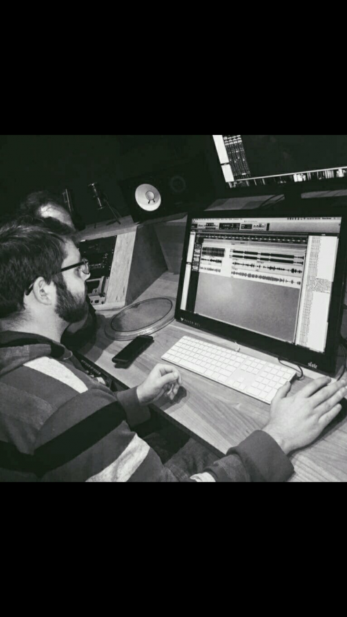 Austin Bates works in the studio.